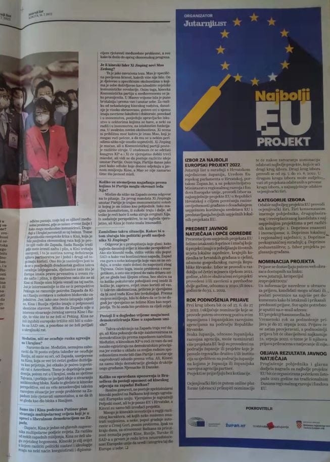 In an interview for “Jutarnji list” (The Morning Post) Zvonimir Stopić shares his thoughts on China’s position regarding the competition with the United States, Russia, Xi Jinping, Chinese Communist Party, Central and Southeast Europe, etc. (Jutarnji list; July 2022).