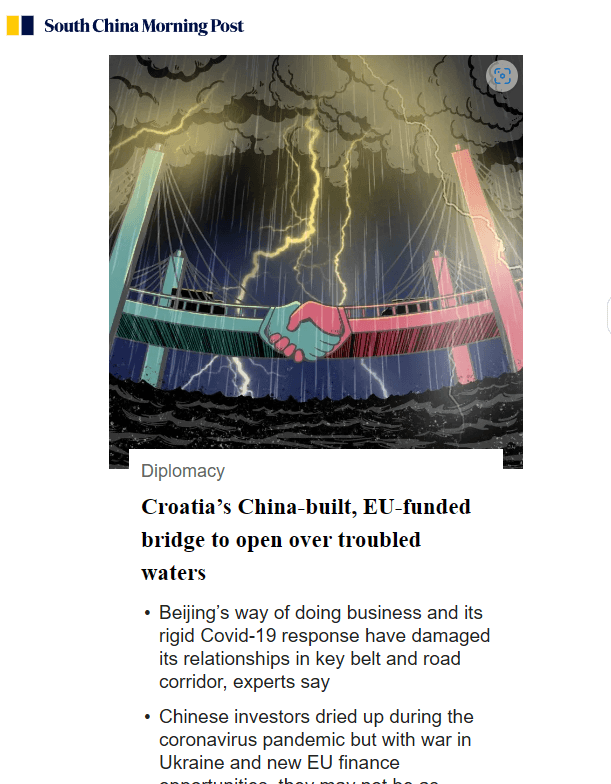 Ivica Bakota and Zvonimir Stopić comment the opening of the Pelješac bridge for the South China Morning Post (30 June 2022)