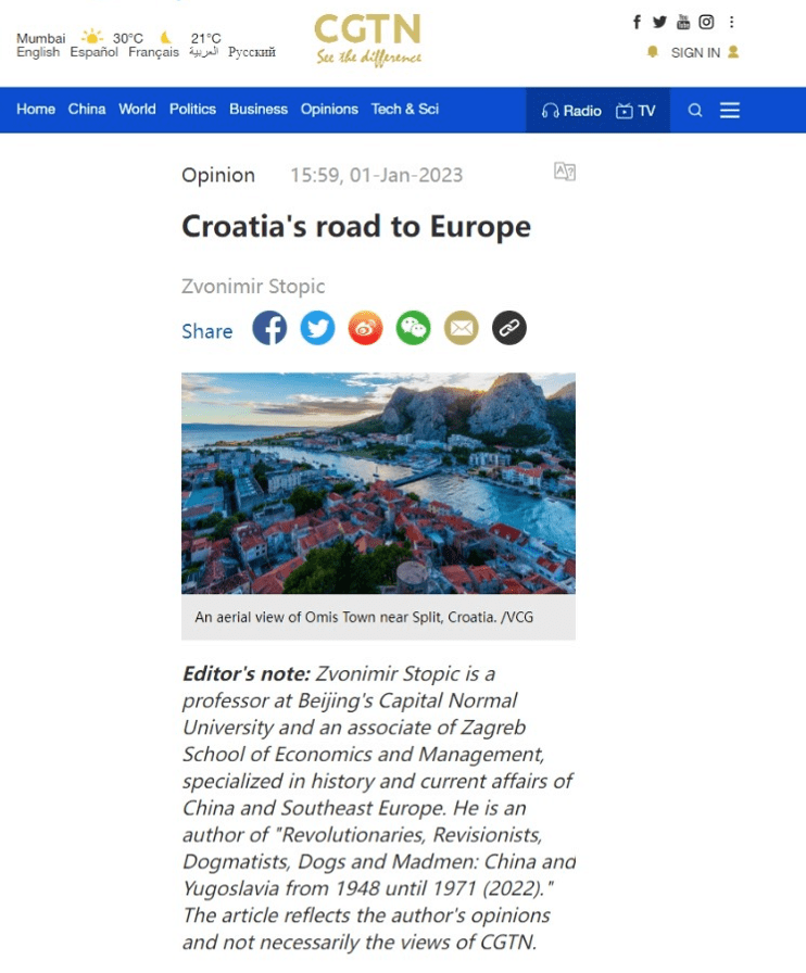 Croatia's road to Europe, (Originally published by CGTN, 1 January 2023)